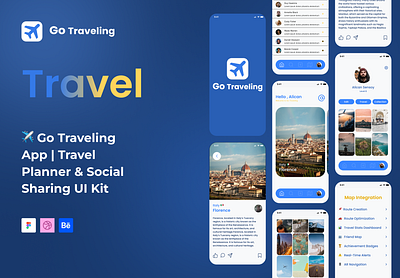 Go Traveling App | Travel Planner & Social Sharing UI Kit figma interactiondesign mobiledesign travelapp uiux