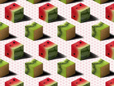 Isometric 3D Fruit Cube Pattern beer art cube design fruit graphic design illustration isometric kiwi layout pattern photoshop watermelon