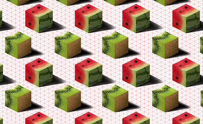 Isometric 3D Fruit Cube Pattern beer art cube design fruit graphic design illustration isometric kiwi layout pattern photoshop watermelon