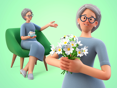 Grandmother 3d character design grandmother illustration