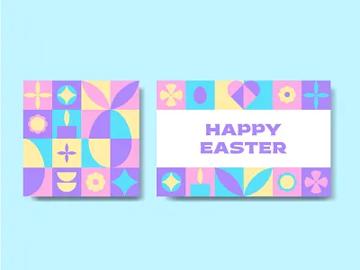 Neo Geometric Vector Easter Cards bunny celebration church cross day design easter egg flat flower geometric happy illustrator neo postcard print spring square trendy vector