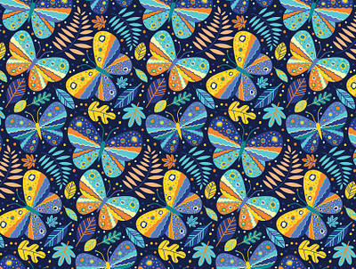 Colourful Butterflies (dark version) butterflies butterfly colorful colourful design digital art digital arts digital illustration graphic design illustration pattern pattern design seamless pattern surface pattern