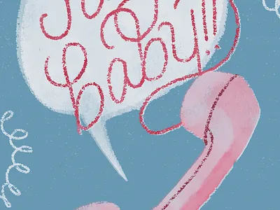 hey, baby greeting card illustration retro