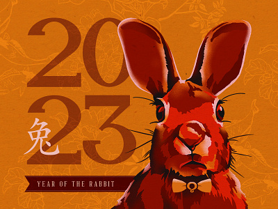 Year of the Rabbit animal annual bowtie branding bunny celebration character chinese custom holiday illustration lunar new orange pattern rabbit red witty year zodiac