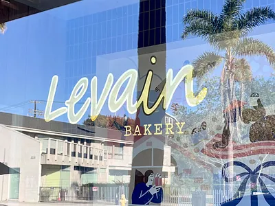 23k gold, Boston Gild for Levain - Abbot Kinney 23k boston gild branding design gold gold leaf hand painted logo sign graphics sign painter sign painting water gild