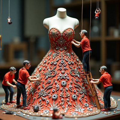 Miniature workers Dress Making branding graphic design motion graphics