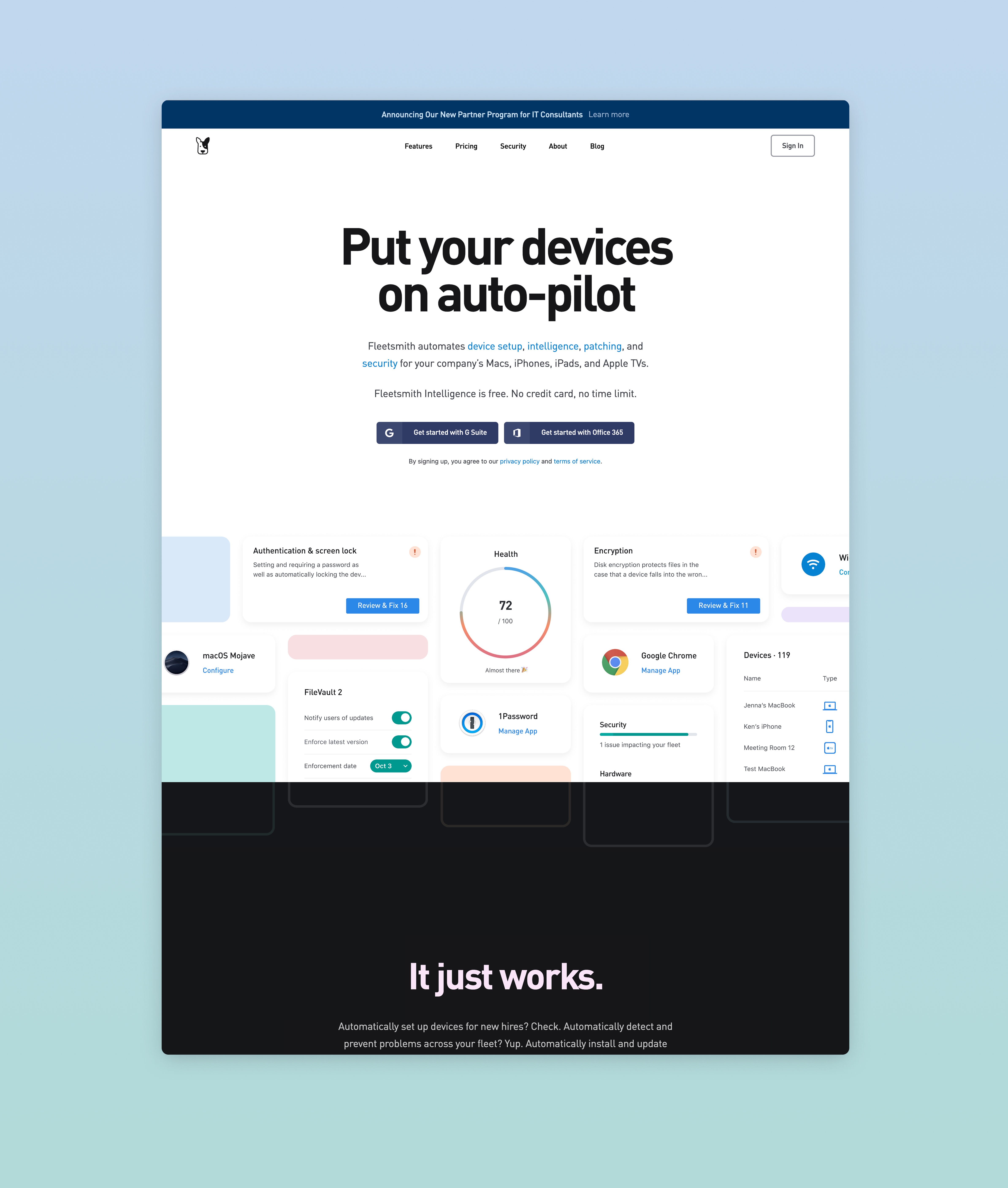 Startup landing page - Fleetsmith 2018 branding illustration saas visual design web design