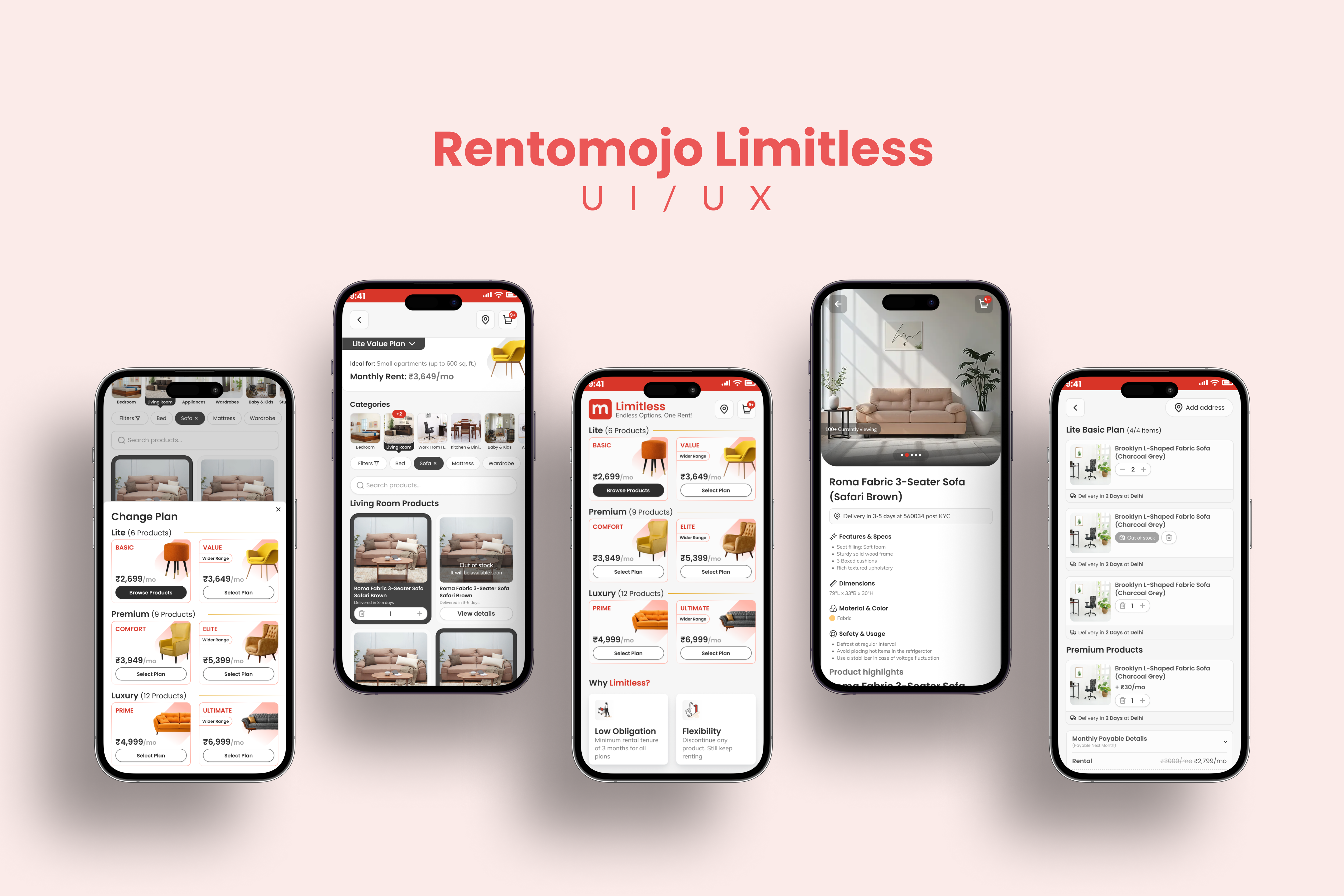 Rentomojo Limitless App UI/UX Design app design designer dribbble homepage mravinash research ui ui ux