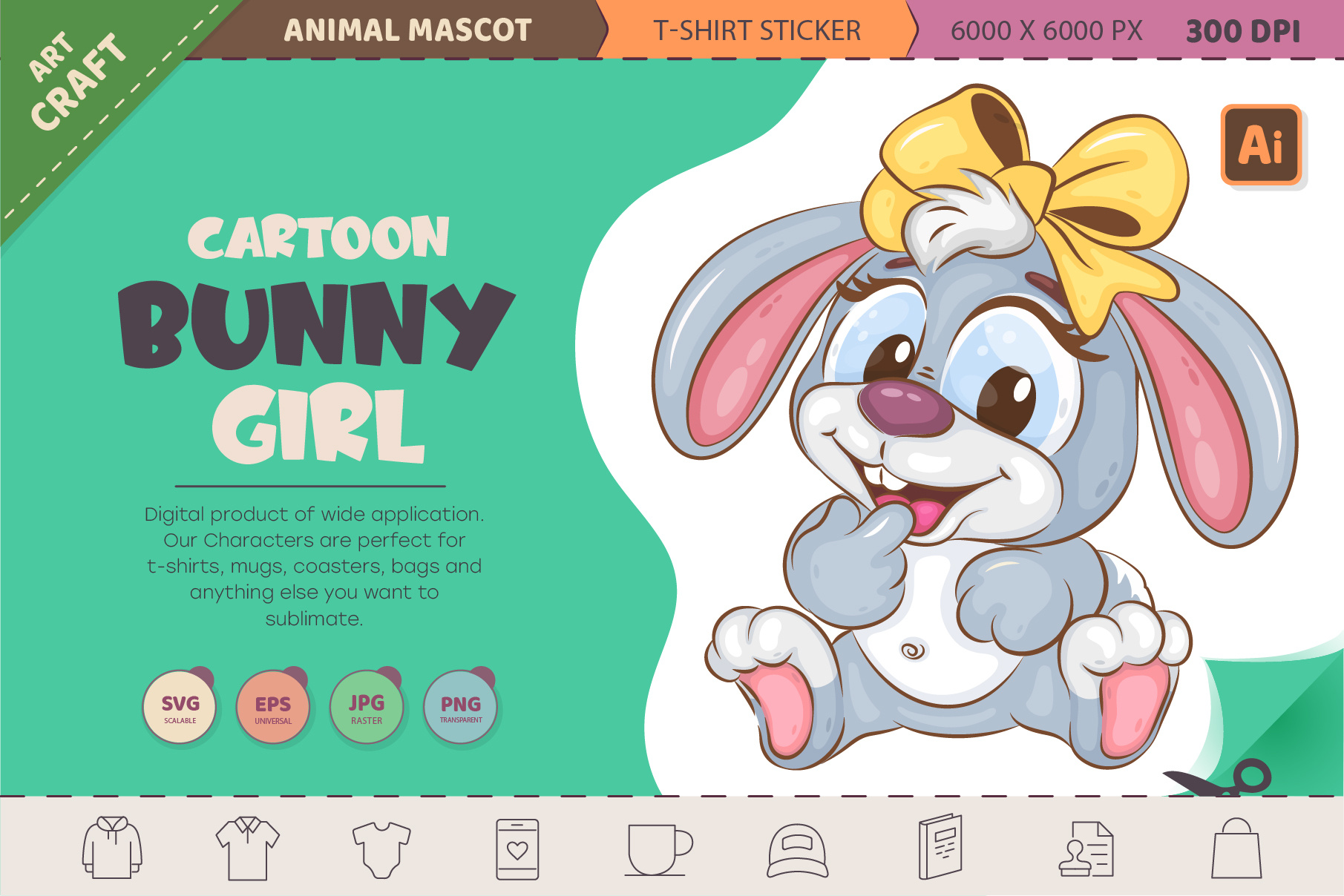 Cartoon Bunny girl. art bunny cartoon character comic design hare illustration mascot rabbit stickers t shirt vector