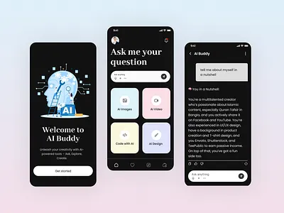 AI-Powered Creativity App UI Design aiapp aichat aiux appdesign cleanui creativetools darkmodeui minimaldesign mobileapp mobileui onboardingdesign productdesign techapp ui uidesign uiux userinterface ux uxdesign