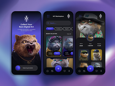 NFT Marketplace app app design application blockchain cats crypto cryptocurrency design figma figma design graphic design logo mobile app mobile app design mobile design mobile ui nft not marketplace ui ui design