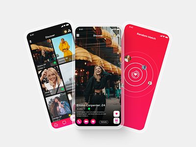 FlashHeart - Discover, Connect & Match Nearby! app application date app dating design girls interface men mobile modern product red service ui ux