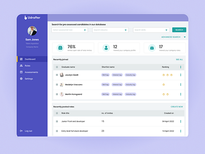 Udrafter - The student hiring platform app assessment branding design design system hiring platform recruitment saas student ui ux