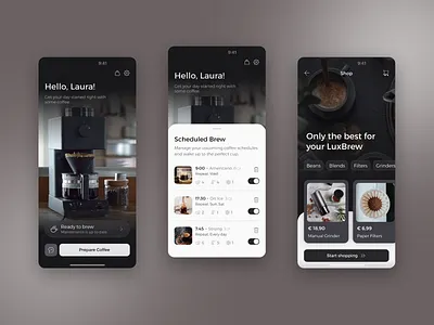 Coffee app brewing coffee coffee machine luxury ui