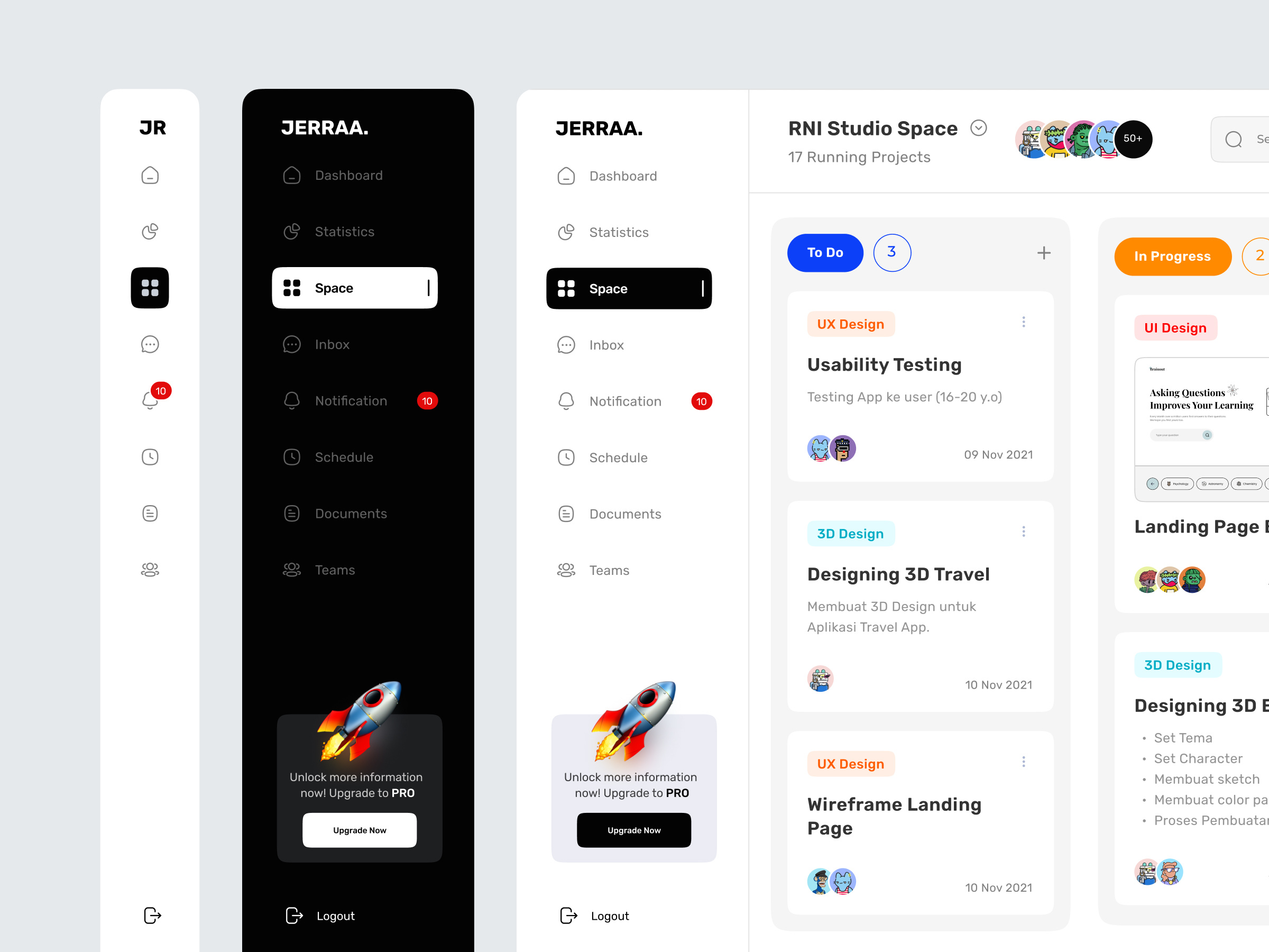 Jerraa - Sidebar Task Management Dashboard agile clickup dark dashboard jira light management marketing menu menus mode organizer popular product product design side sidebar sprint task trello