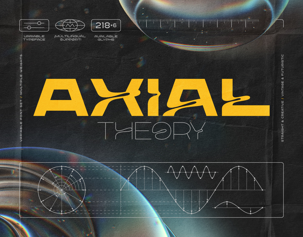 Axial Theory - Variable Font Set 3d alphabet creative design font futuristic lettering old render retro retrofuturistic science theory type typeface typography ui variable vintage wide