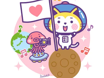 Astronaut Cat - Flag​​​​​​​ adobeillustrator animal astronaut cat character cute illustration illustrator kawaii martian pop space universe