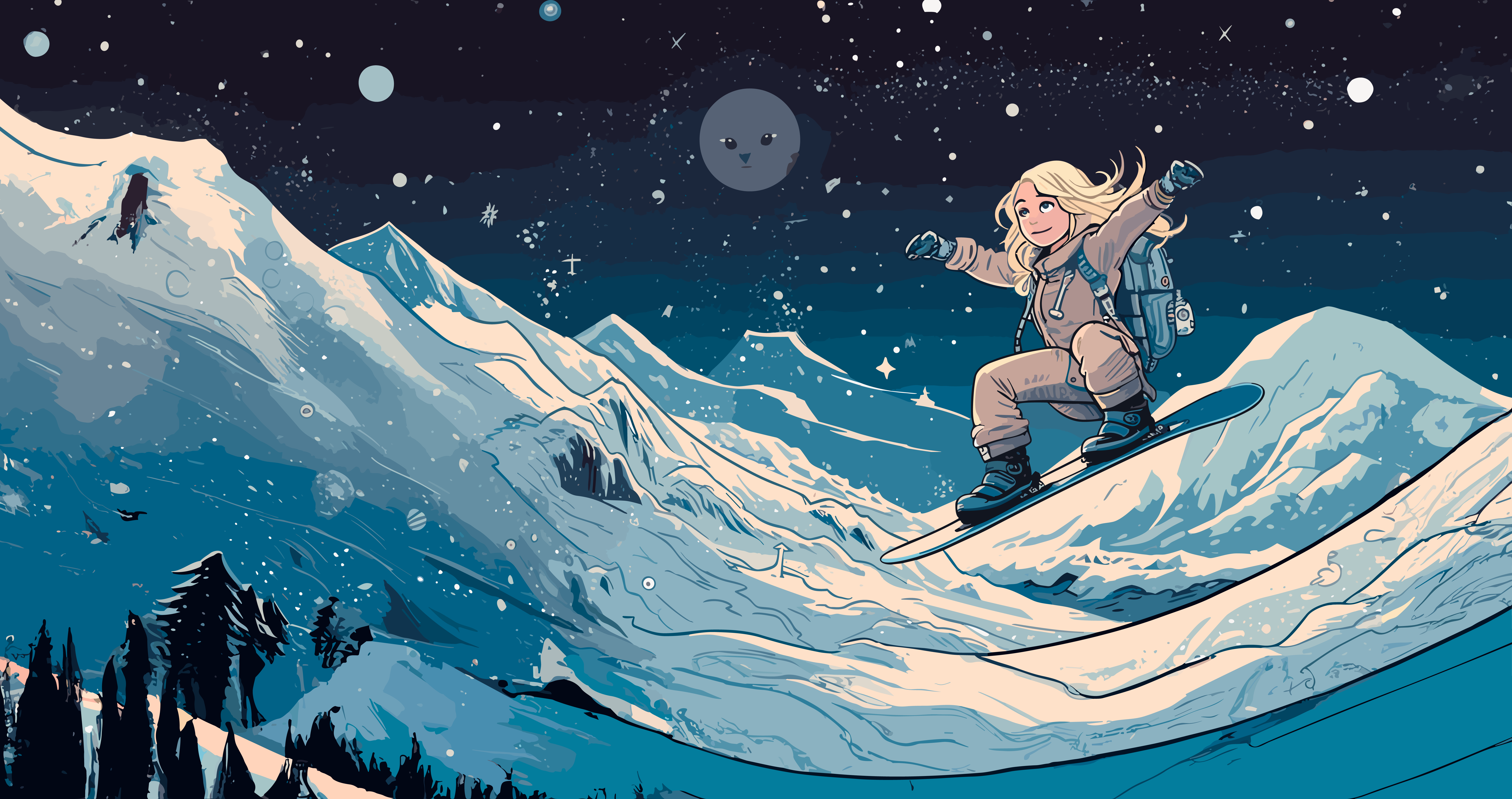 Snowboarder girl / Kids Room Wallpaper