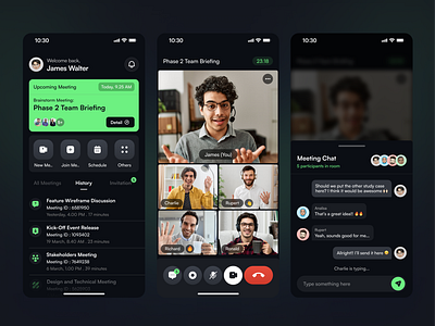 Conference — Video Call & Meeting App UI Design app conference dark darkmode design green meeting minimalist mobile ui ux videocall