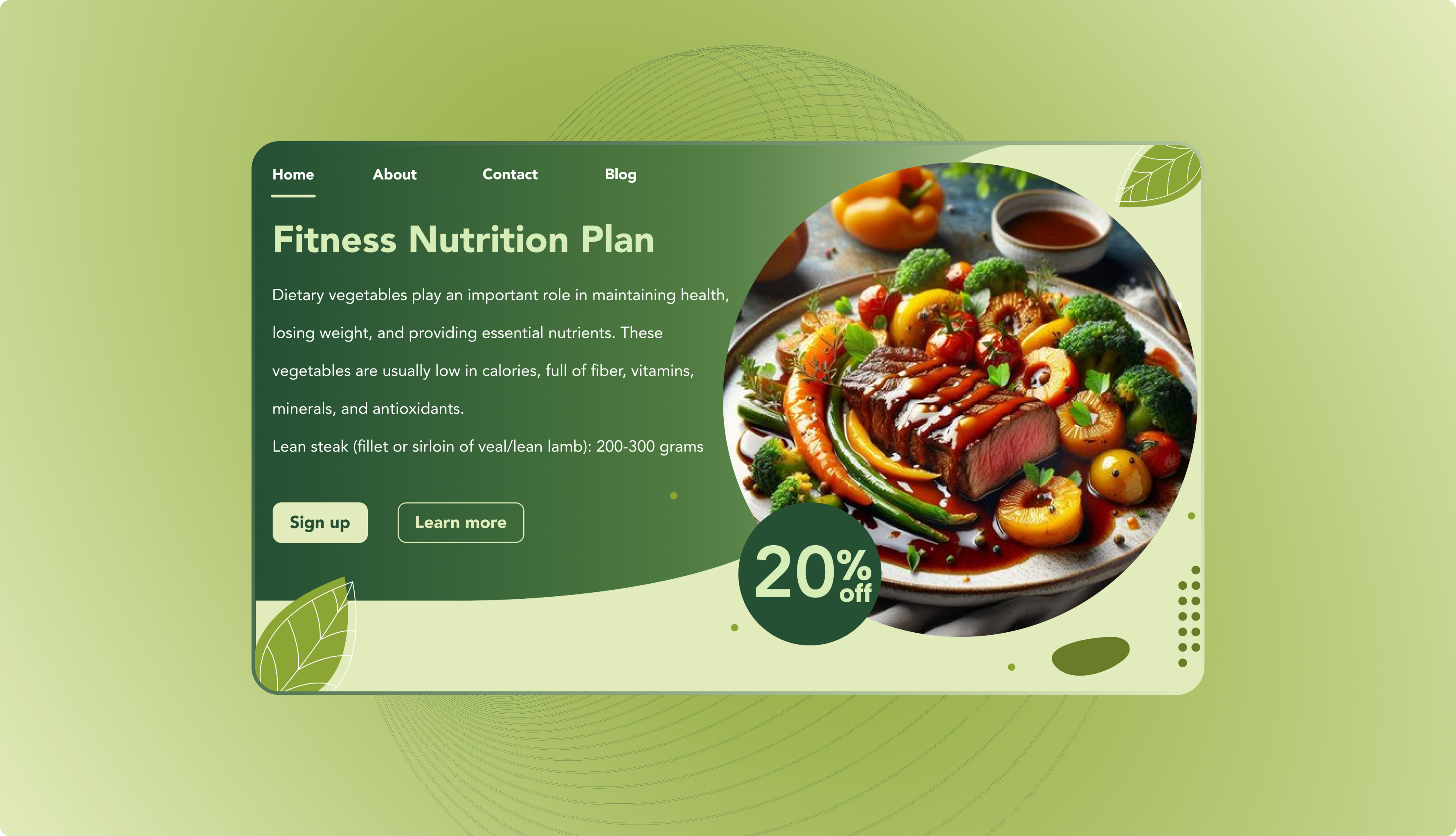 Vegetables landing page ui