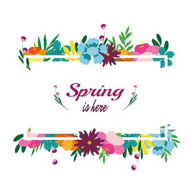 spring is here card art background card colorful design flowers frame illustration leaves pattern spring
