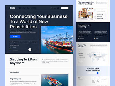 Logistics & Transportation Website cargo delivery landing page logistic service logistics logistics company minimal ui package package delivery ship shipment shipping shipping tracking transportation ui uiux uix web web design website