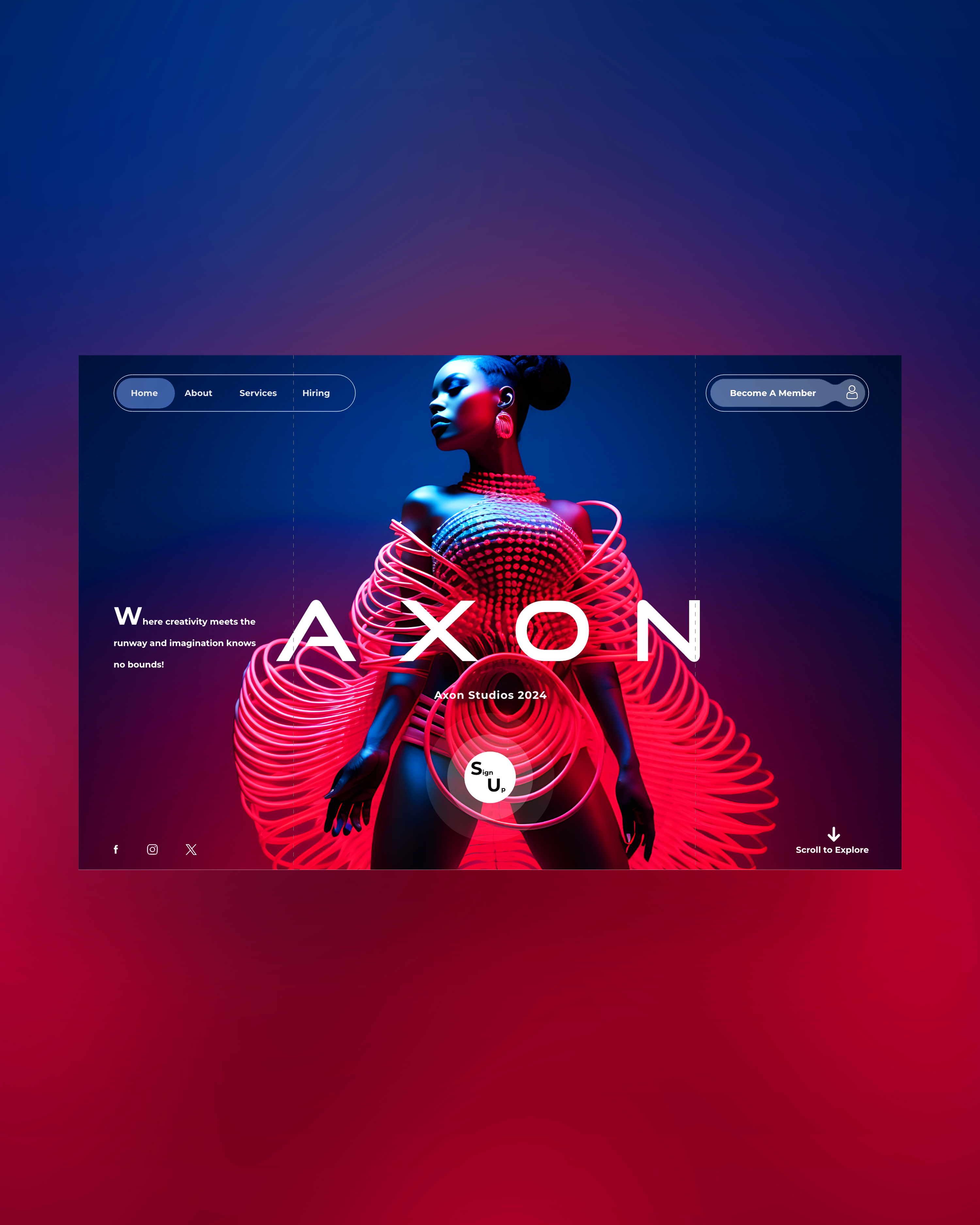 Axon Web Ui Landing Shot ai ai fashion branding design graphic design illustration modelling neon photography ui ui design ux ux design web design
