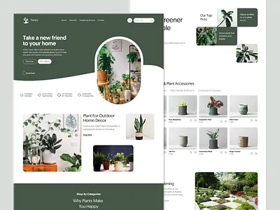 Planty-Plant Shop Website Landing Page Design branding category clean design header indoor plants logo minimal outdoor plants plant plant shop ui ux web website website design