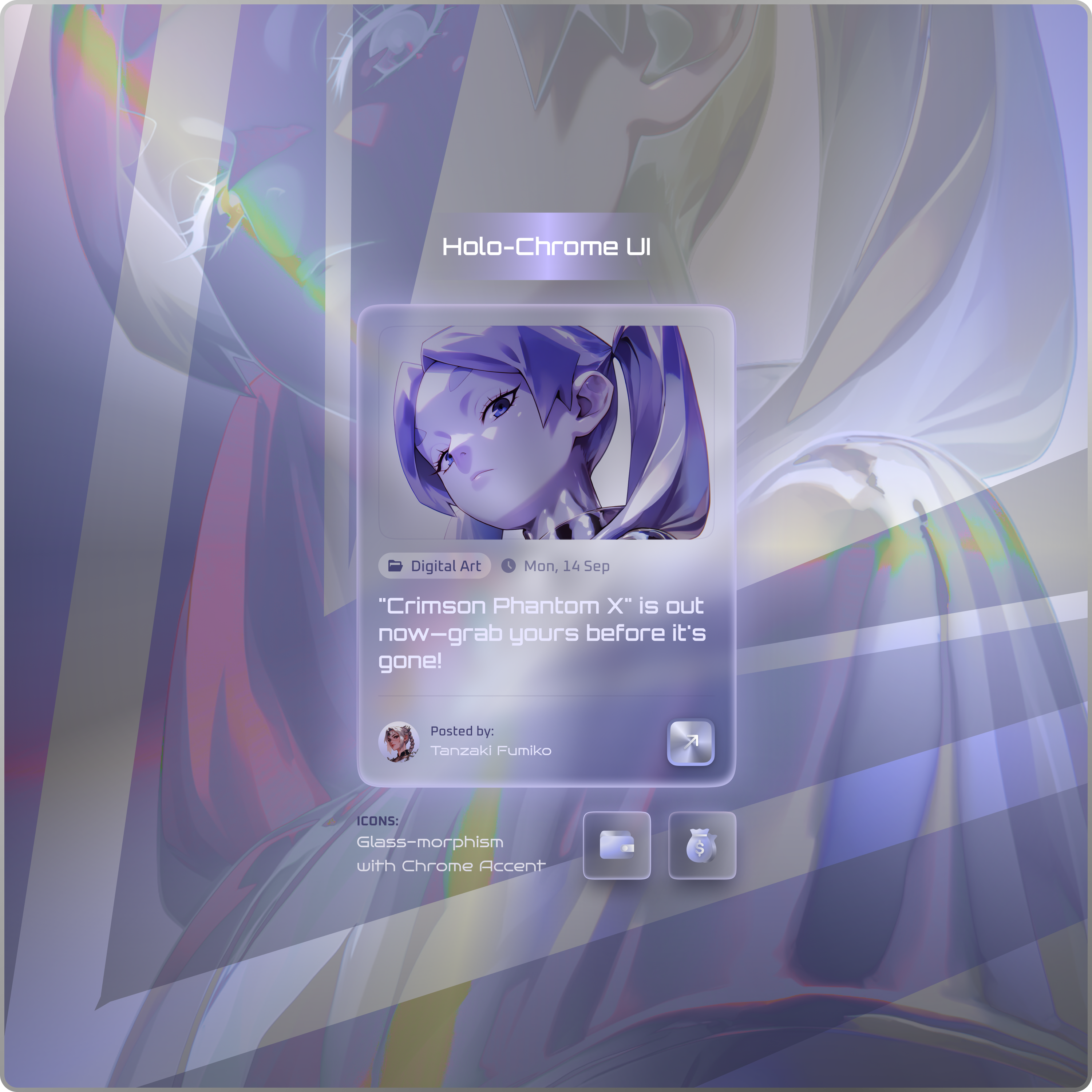 Holo-Chrome UI Design - Futuristic Holographic Components branding crypto app ui design figma futuristic ui design glassmorphism ui graphic design holographic ui illustration logo modern dashboard ui nft marketplace ui product design sci fi interface design ui ui design ux web web3 ui design webdesign