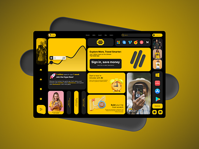 Guide Bento Style UI Design 2025 ai app bento dark darkmode dashboard design figma nft product trending ui ux web3 webdesign website yellow