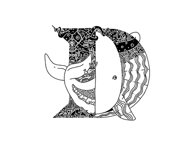 Whalphabet #04 | Letter D | Dimension 36 days of type alphabet black white blockchain d diving doodle ethereum graphic design illustration ink letter letter d lettering nft tentacle typography unicorn vector whale
