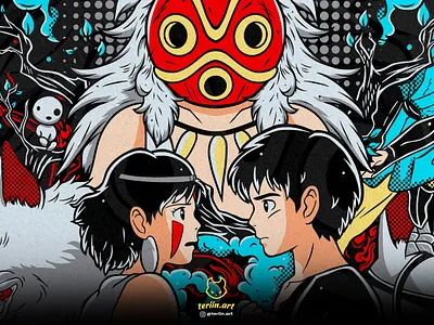 Ghibli's Princess Mononoke design anime anime apparel anime design anime tshirt anime vector ghibli ghibli vector illustration manga princess mononoke vector