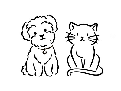 Dog and cat logo line art illustration for the pet food web shop animal black and white cat cute dog drawing elegant icon illustration ink kitten line drawing lineart minimal pet petshop playful sketch vector whimsical