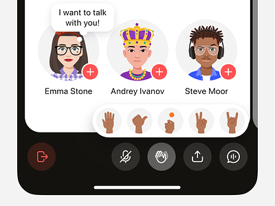 Stereo - Live Talk Reactions avatar bubble character group call hand live message mobile music app podcast popup product design quote reaction social app stream talk tooltip