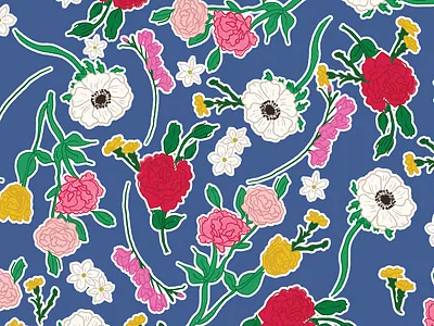 Blue Windflower Floral Textile Print by Courtney Graben art design digital art illustration pattern surface design surface pattern design