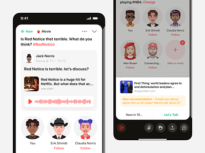 Stereo - Live Audio Talk attachement avatar call characters debate dialog discussion group call link preview live podcast app popover popup product design social app stream suggestion talk voice voice message