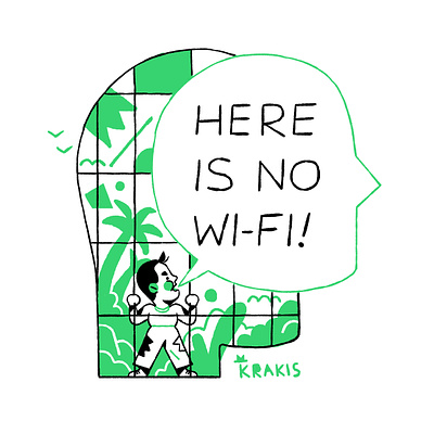 No wi-fi in introverted world characterdesign editorial editorial illustration flat illustration mentalhealth