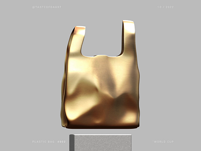 002 — World Cup 3d animation art artwork digital art gallery glow gold graphic design motion graphics nft pedestal plastic bag trophy