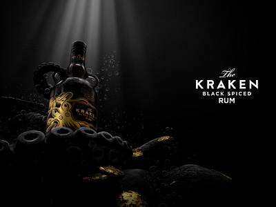 KRAKEN RUM - 🐙Golden Black spiced 3d 3d animation 3d render animation black blender brand design brand identity branding dark deep design graphic design illustration kraken kraken rum light rays motion graphics poster rum