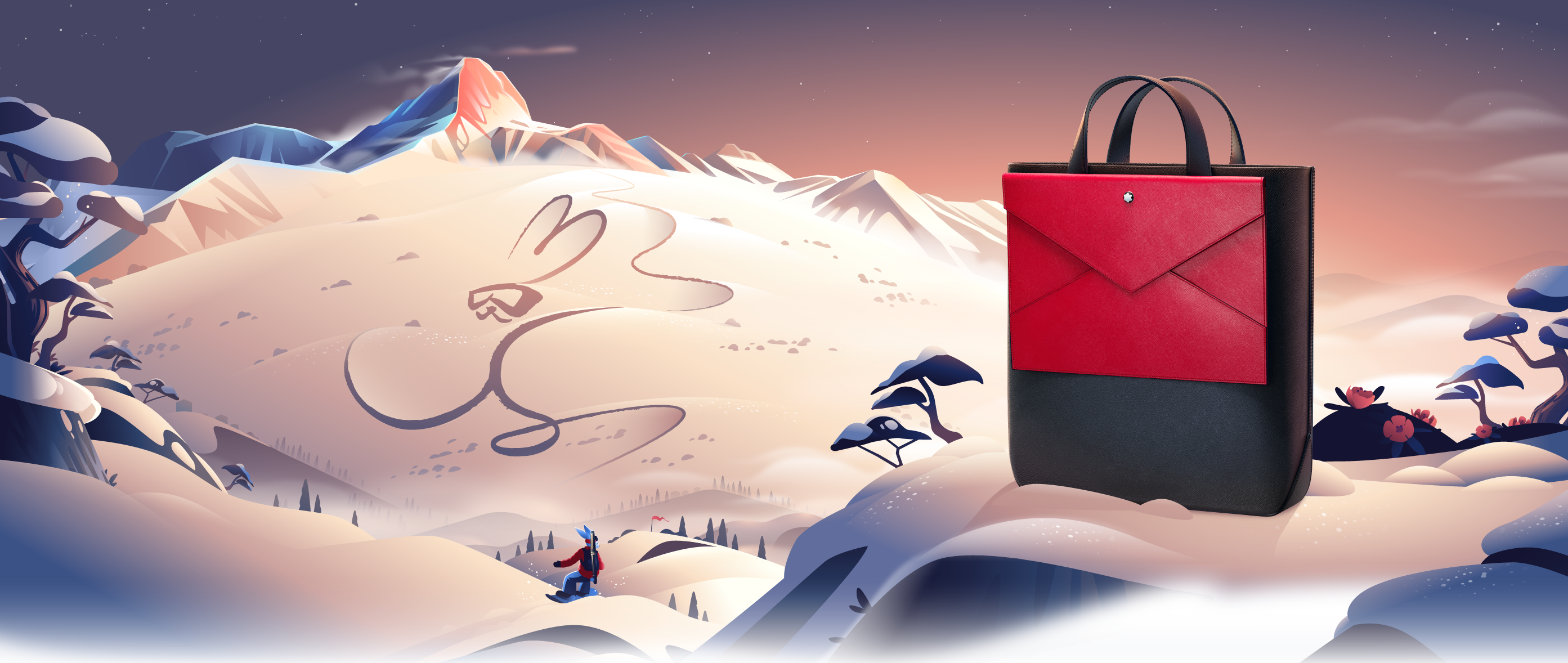 Montblanc - Happy new year illustration landscape mountain new year rabbit scenery snow sundown vector winter