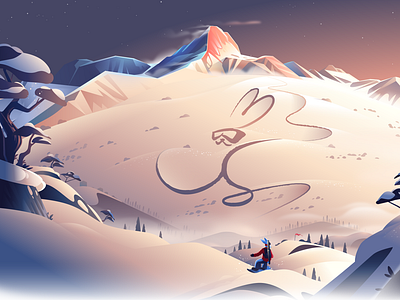 Montblanc - Happy new year illustration landscape mountain new year rabbit scenery snow sundown vector winter