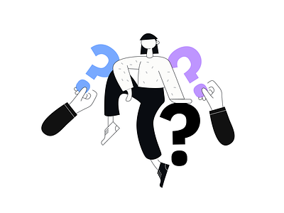 Questions? accent black character faq hand hands illustration line lines minimal questionmark questions vector white