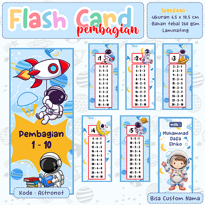Flash Card - Math - Astronaut astronaut flashcard indonesia math