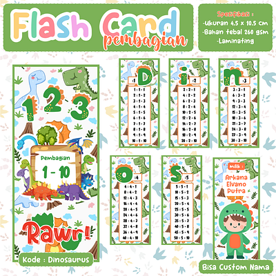 Flash Card - Math - Dinosaur dino flashcard indonesia math