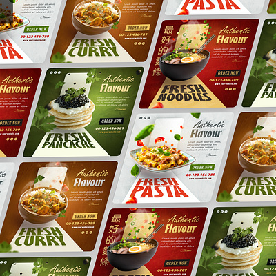 Authentic Flavour Social Media Template caviar curry food food menu noodles pasta post post design restaurant social media