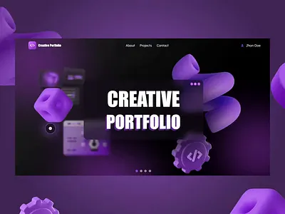 CREATIVE PORTFOLIO WEBSITE DESIGN 3d creative glassmorphism graphics designer gsap interactive personal website portfolio purple ui web web designer