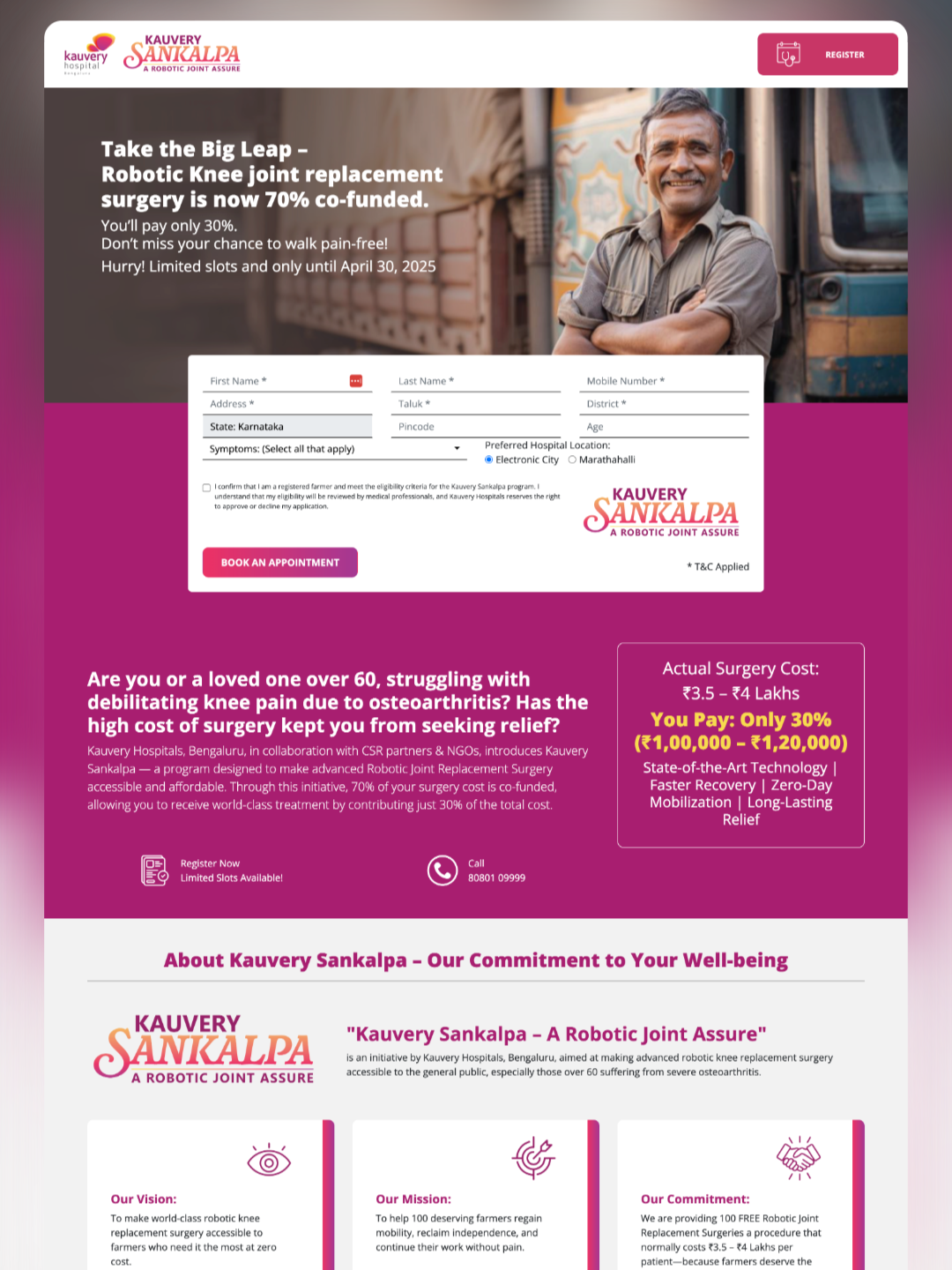Kauvery Hospitals - Co-funded Surgery Landing Page branding custom php template design drupal custom theme graphic design illustration logo php custom template ui wordpress custom theme