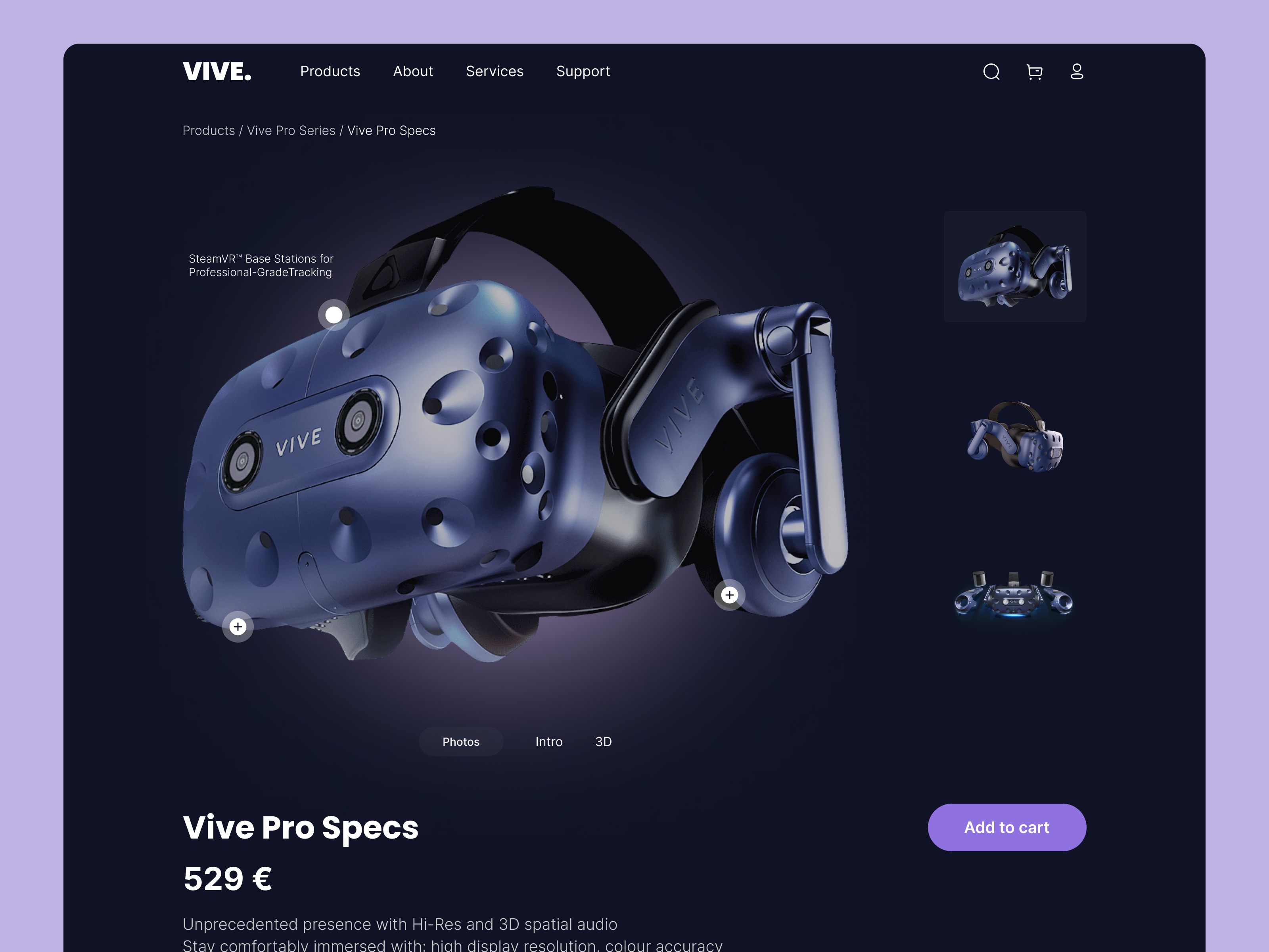 VIVE - Product Page design e commerce figma product page uiux vr vr experience web