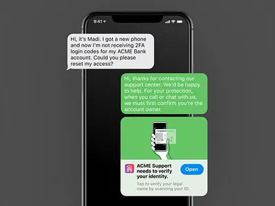 Fixing the internet's identity crisis 2 factor authentication 2fa app clip customer support cybersecurity digital identity graphic identity ios iphone nametag password security sms support text text message