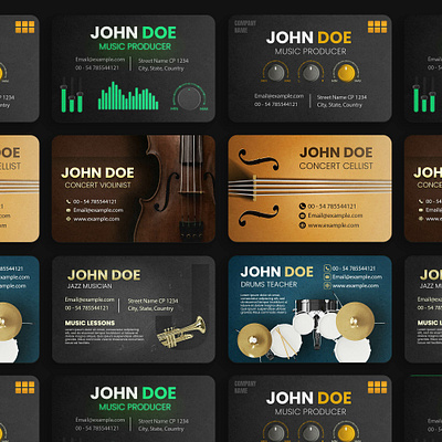 Musical Busniess Cards PSD design bc business card cellist composer design drums music pianist portfolio producer violin